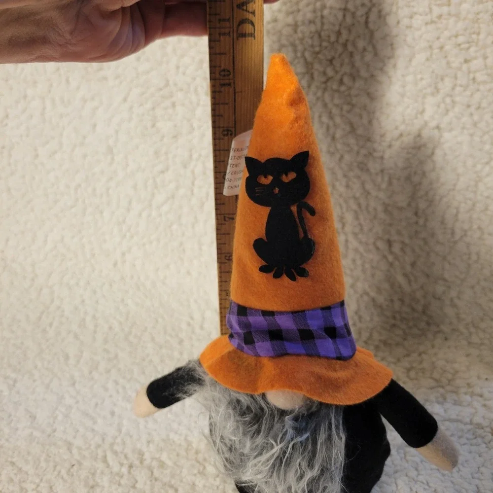 Gnome‎ Decor Halloween Witches Hat & Black Cat Gnome 10-1/2